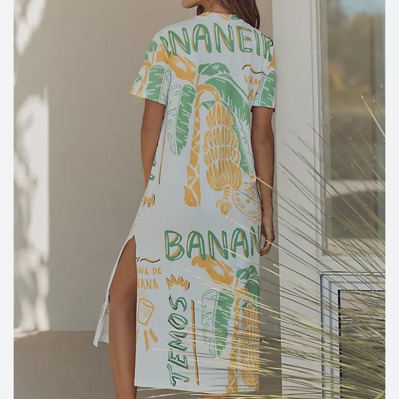 FARM Rio from Anthropologie NWT SZ XL tropical Banana printed tshirt midi dress - Picture 3 of 16
